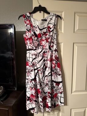 Red & White Floral Fit-and-Flare Dress